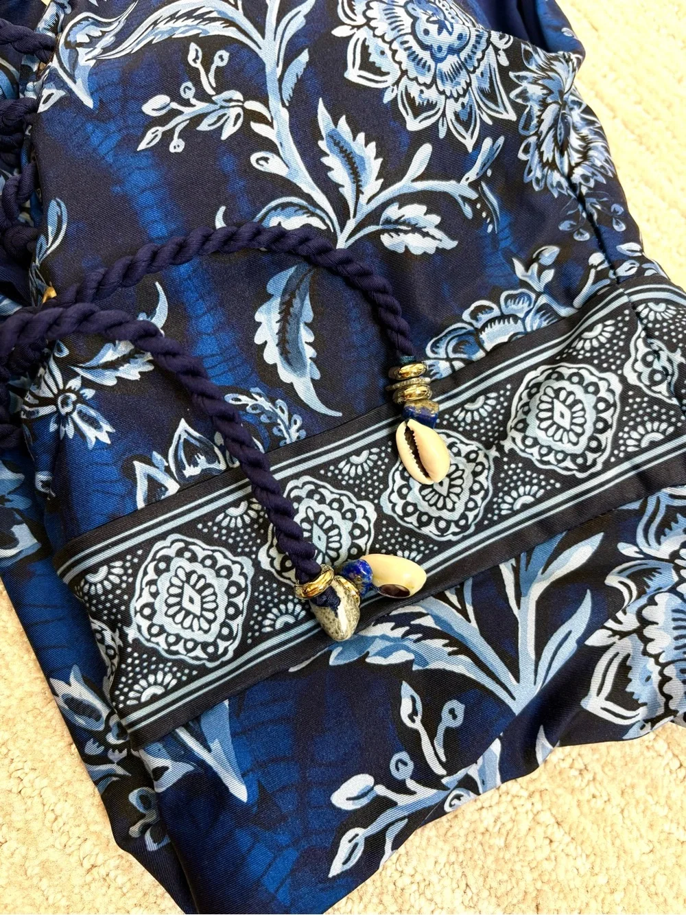 Cosita Linda Floral Paisley One Piece Swimsuit Womens Size Large 36 Blue Lace Up